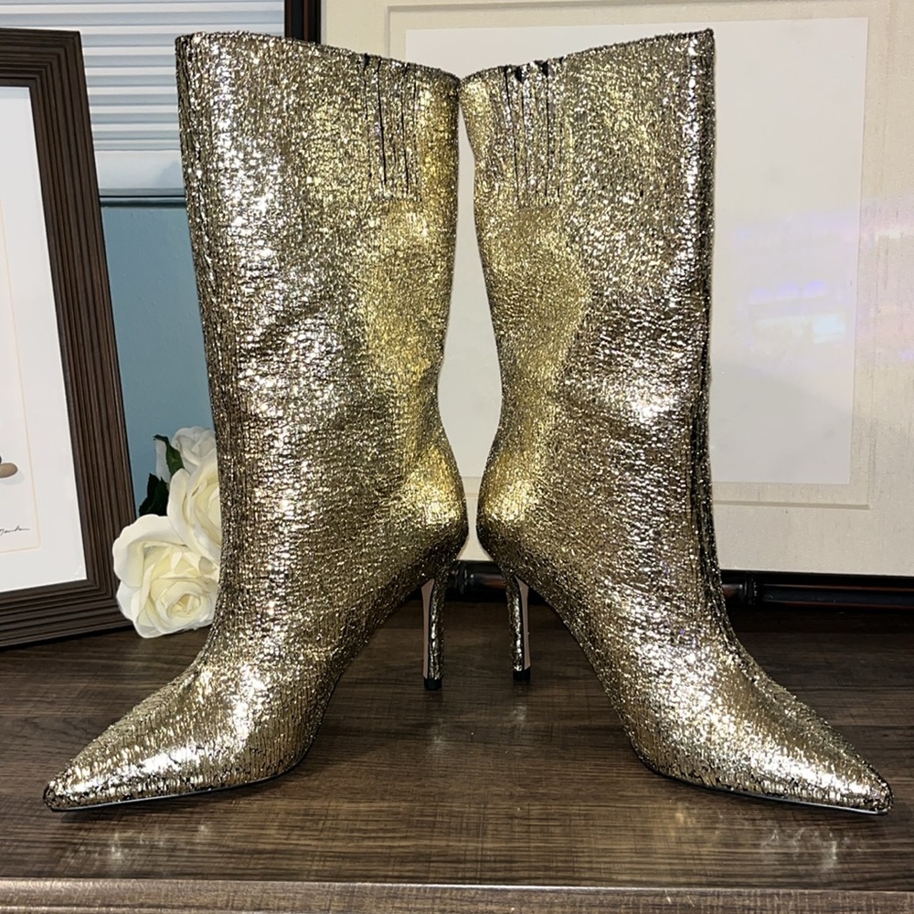 Katy Perry "THE REVIVAL BOOT" Gold Pointed Toe Heeled Boot NIB sz 7.5 - Picture 9 of 17